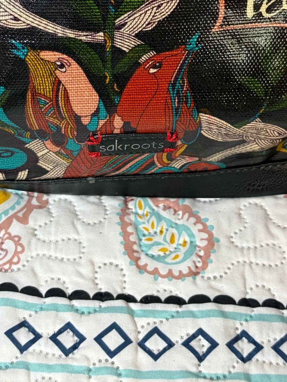 Sakroots Black Multicolor Bird & Floral Crossbody